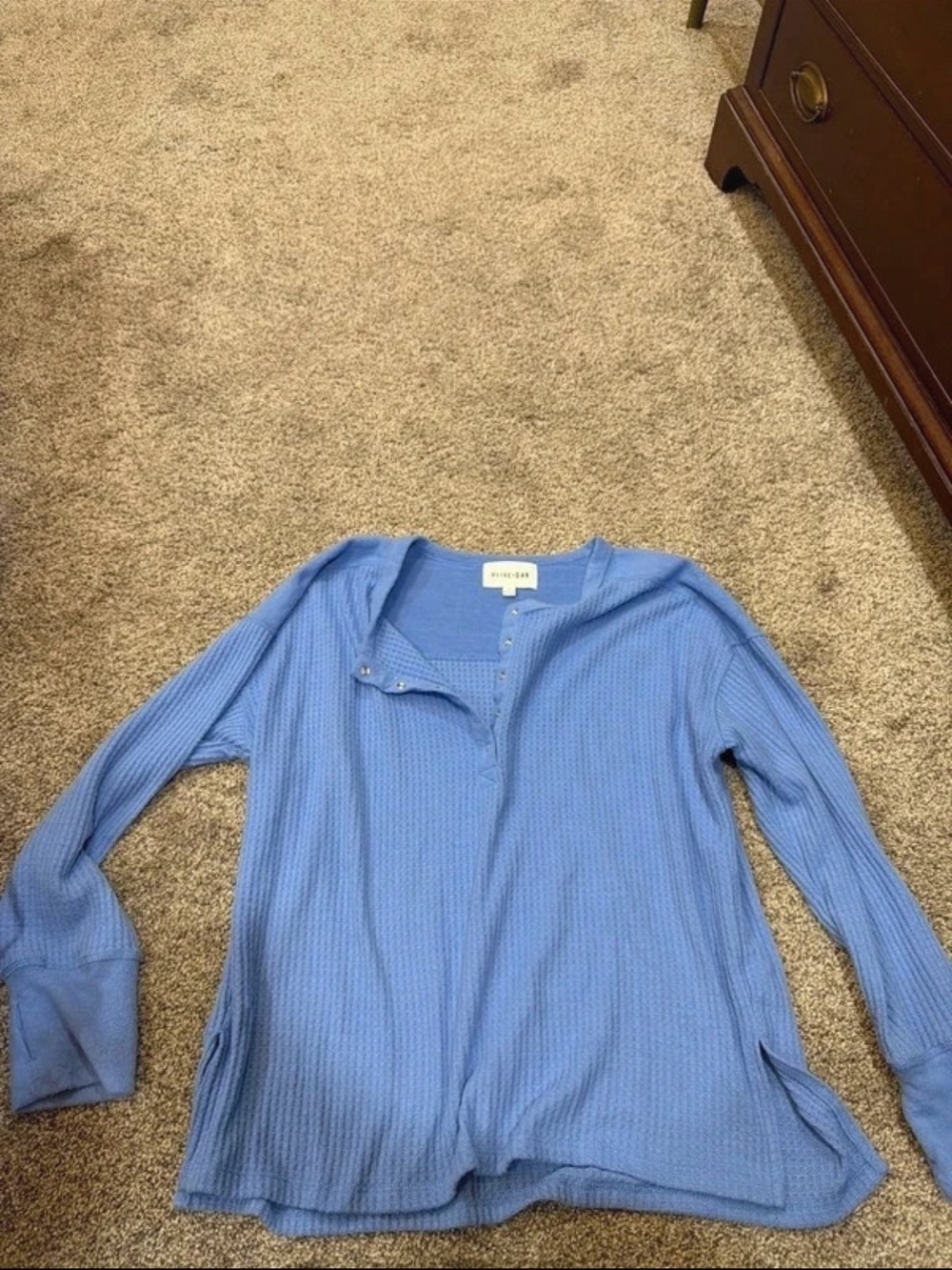 Olive and Oak Women's Cornflower Blue Waffle Henley Pullover